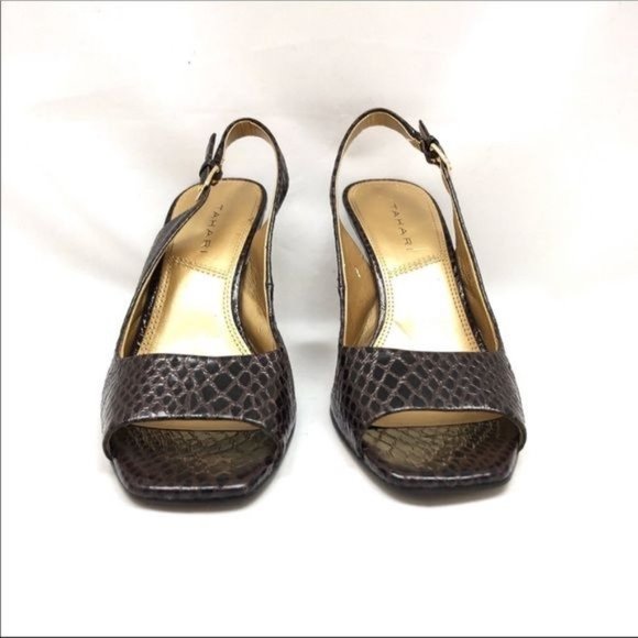 TAHARI Robin 1 Brown Snakeskin Slingback Heels. Peep toe in a size 7 - Picture 4 of 8